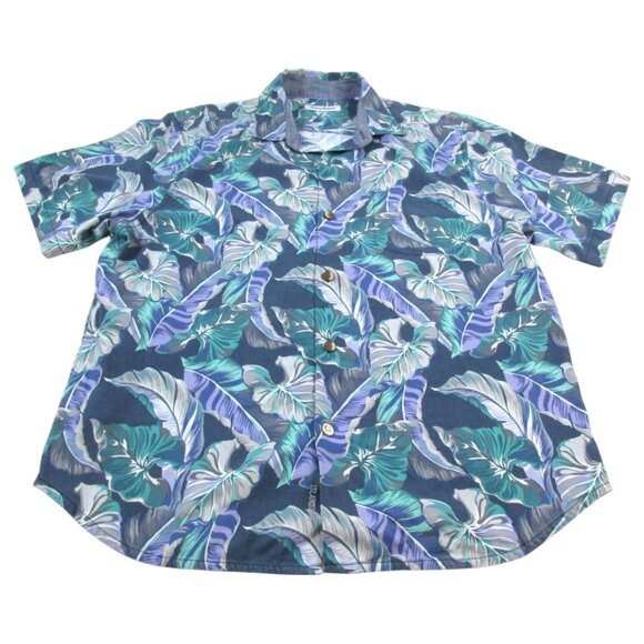 Tommy Bahama Hawaiian Shirt Mens Large Multi Leaf Print Island Zone Button-Up - Picture 1 of 8